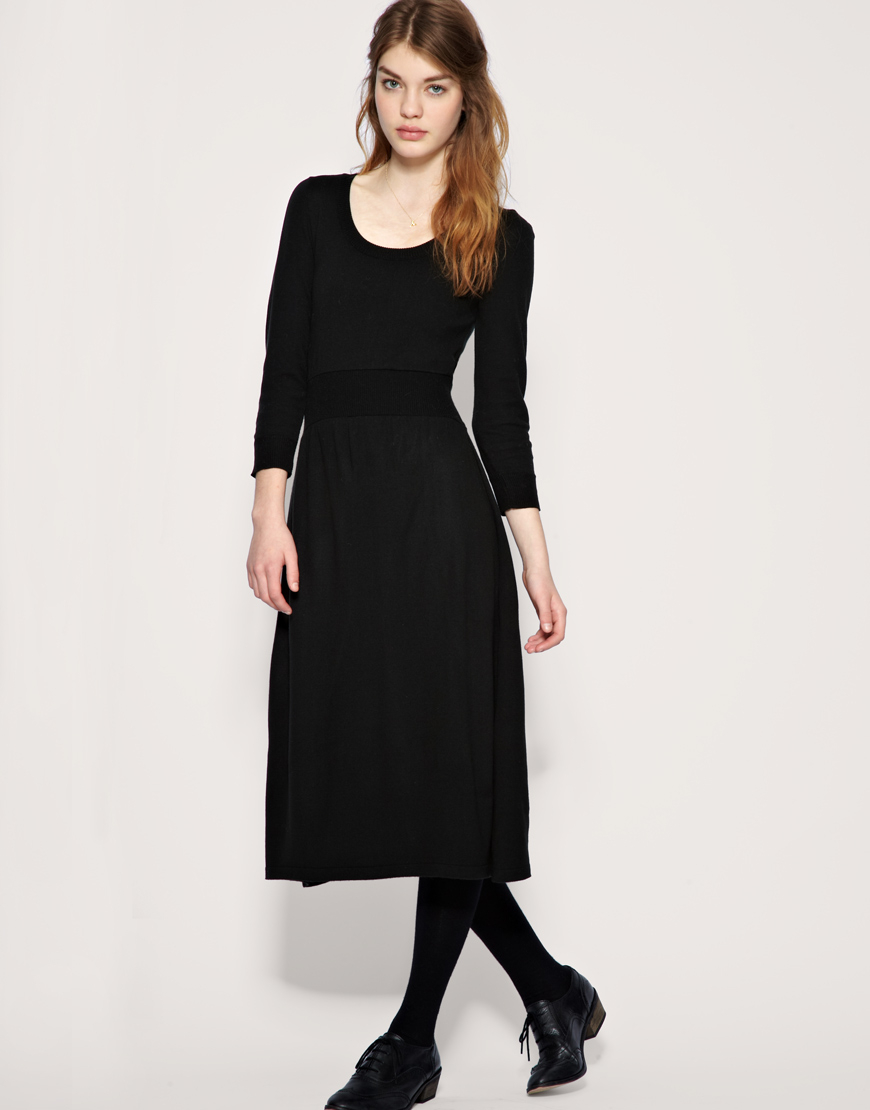 black flare midi dress