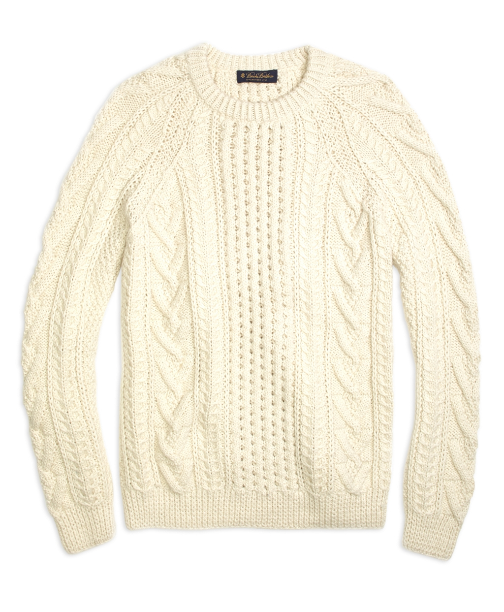 Brooks Brothers Wool Handknit Aran Cable Crewneck Sweater in Cream ...