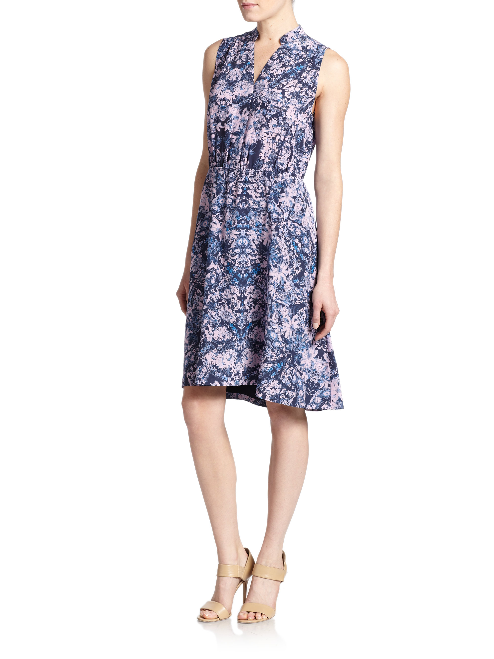 Lyst - Rebecca Taylor Silk Kiku-Print Dress in Blue