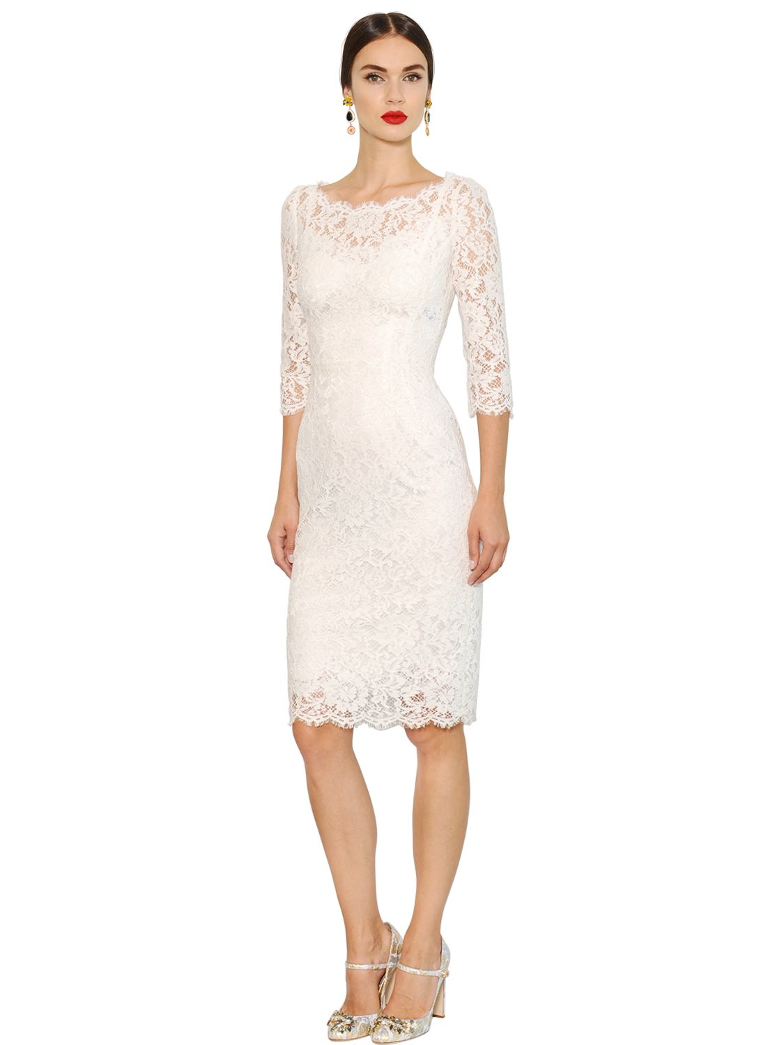 Paragraaf Eenvoud ballet Dolce & Gabbana Cordonetto Lace Dress in White - Lyst