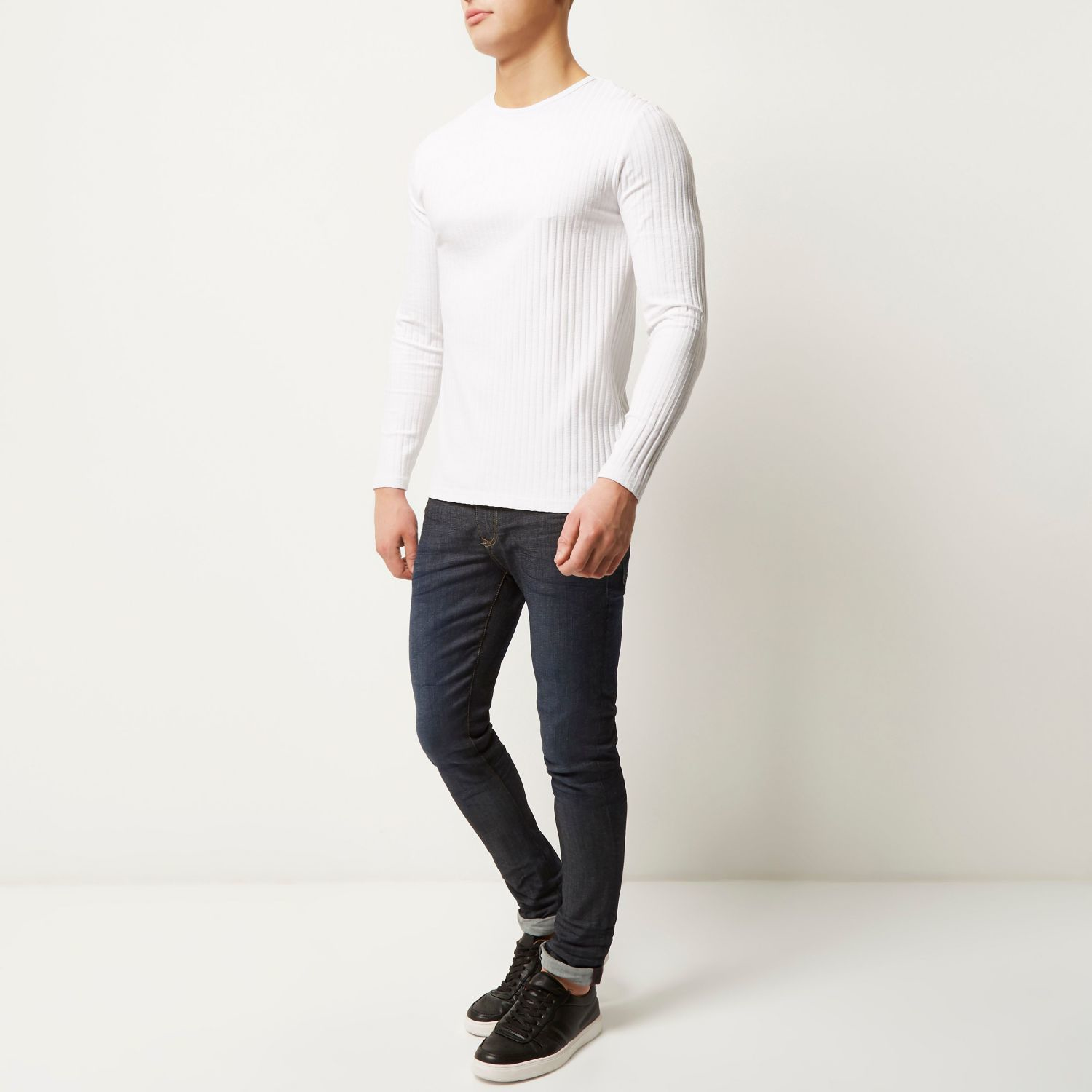 River Island White Chunky Ribbed Long Sleeve Top for Men | Lyst