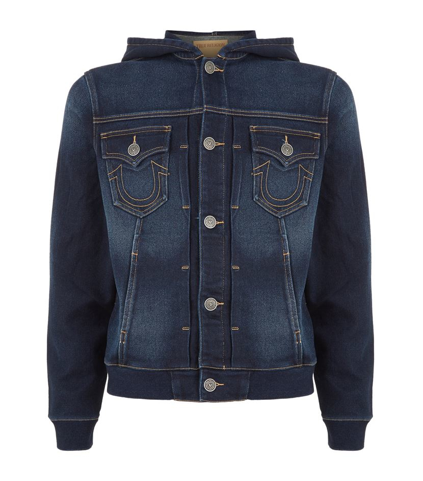 True religion Dylan Hooded Denim Jacket in Blue for Men