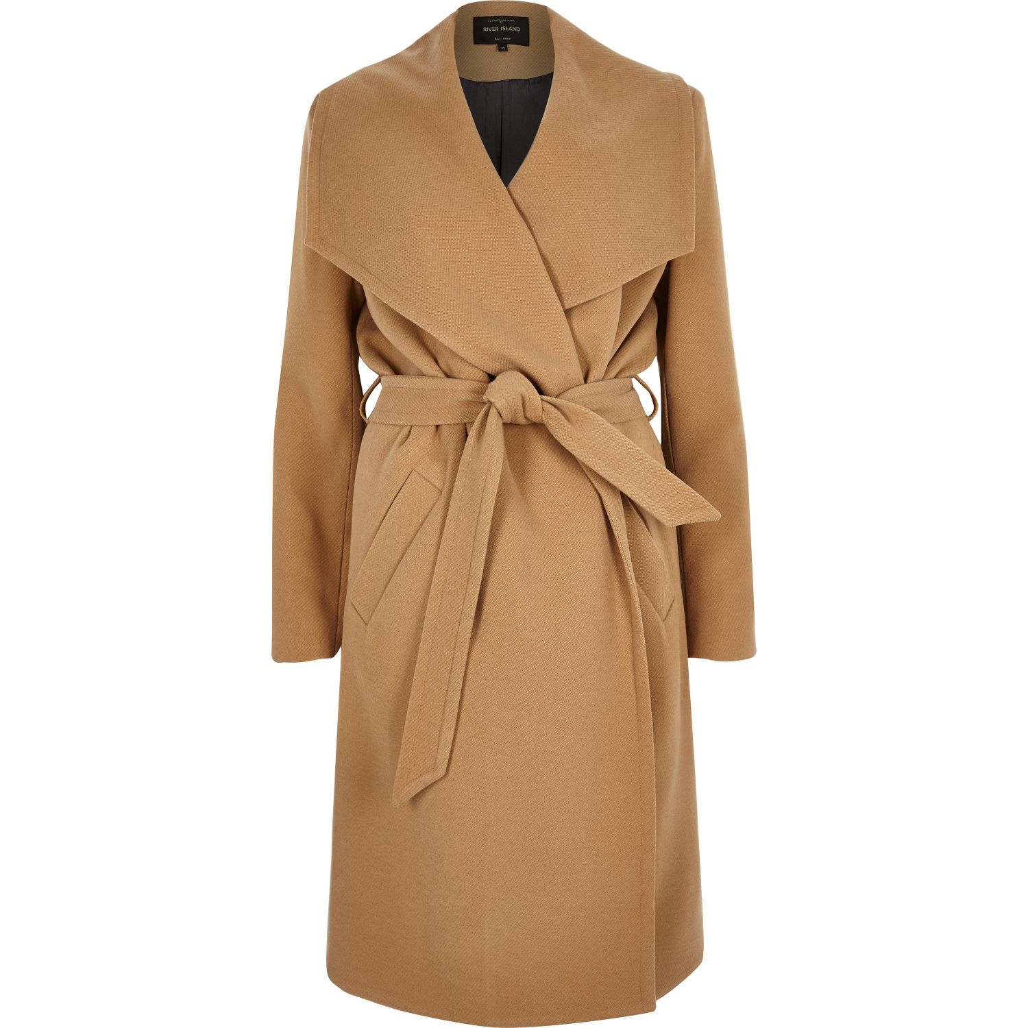 River island Camel Belted Robe Coat in Brown | Lyst