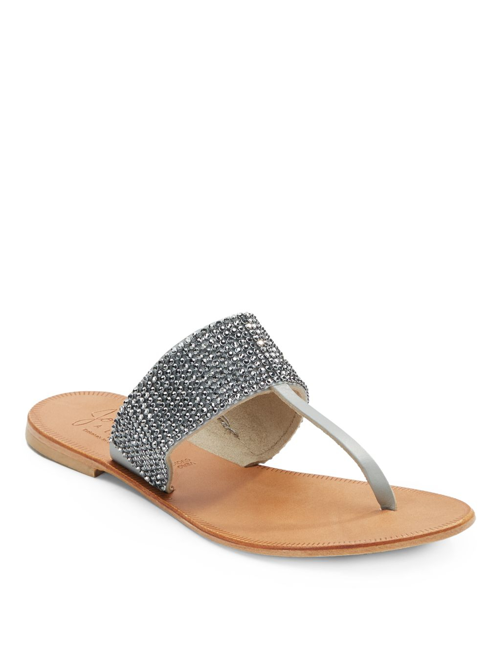 Joie Rhinestone-Embellished Leather Thong Sandals in Silver | Lyst