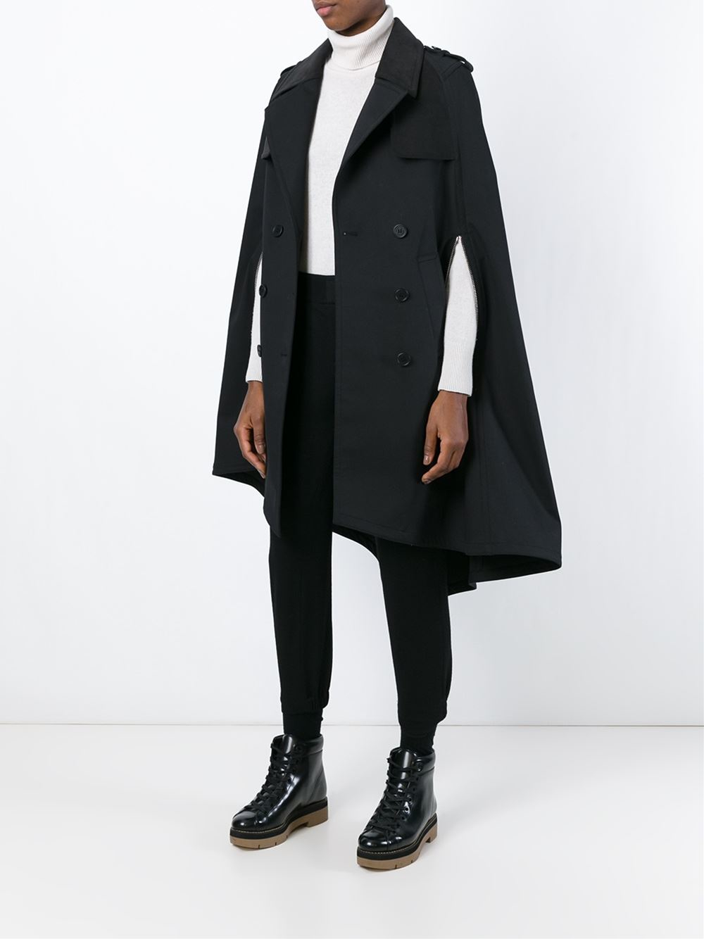 Neil Barrett Military Style Cape Coat in Black - Lyst