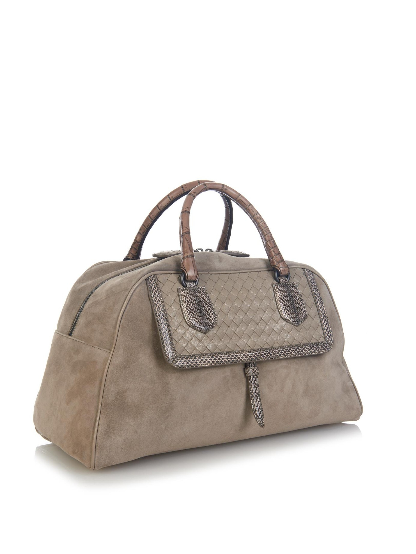 Bottega Snakeskin, Crocodile And Suede Bowling Bag in Gray Lyst