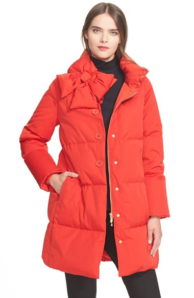 Kate Spade Funnel Neck Puffer Coat in Red - Lyst