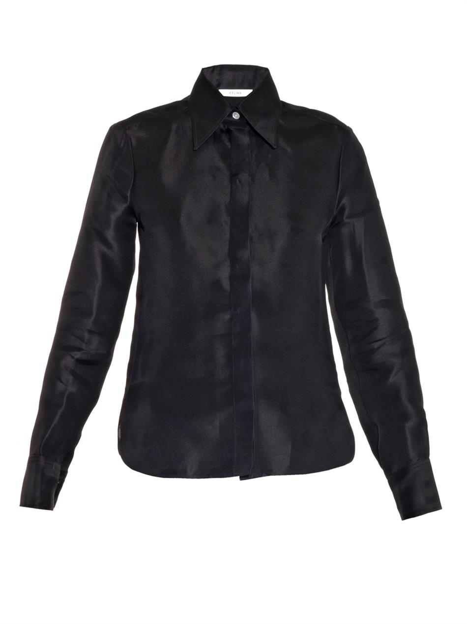 Celine Mulberry Silk Shirt in Black | Lyst