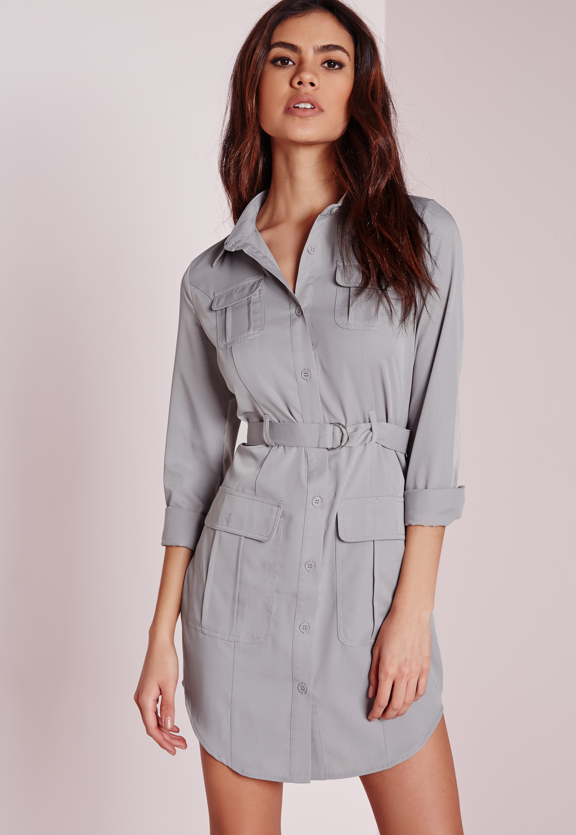 Lyst Missguided Petite  Exclusive Belted Shirt  Dress  Grey 
