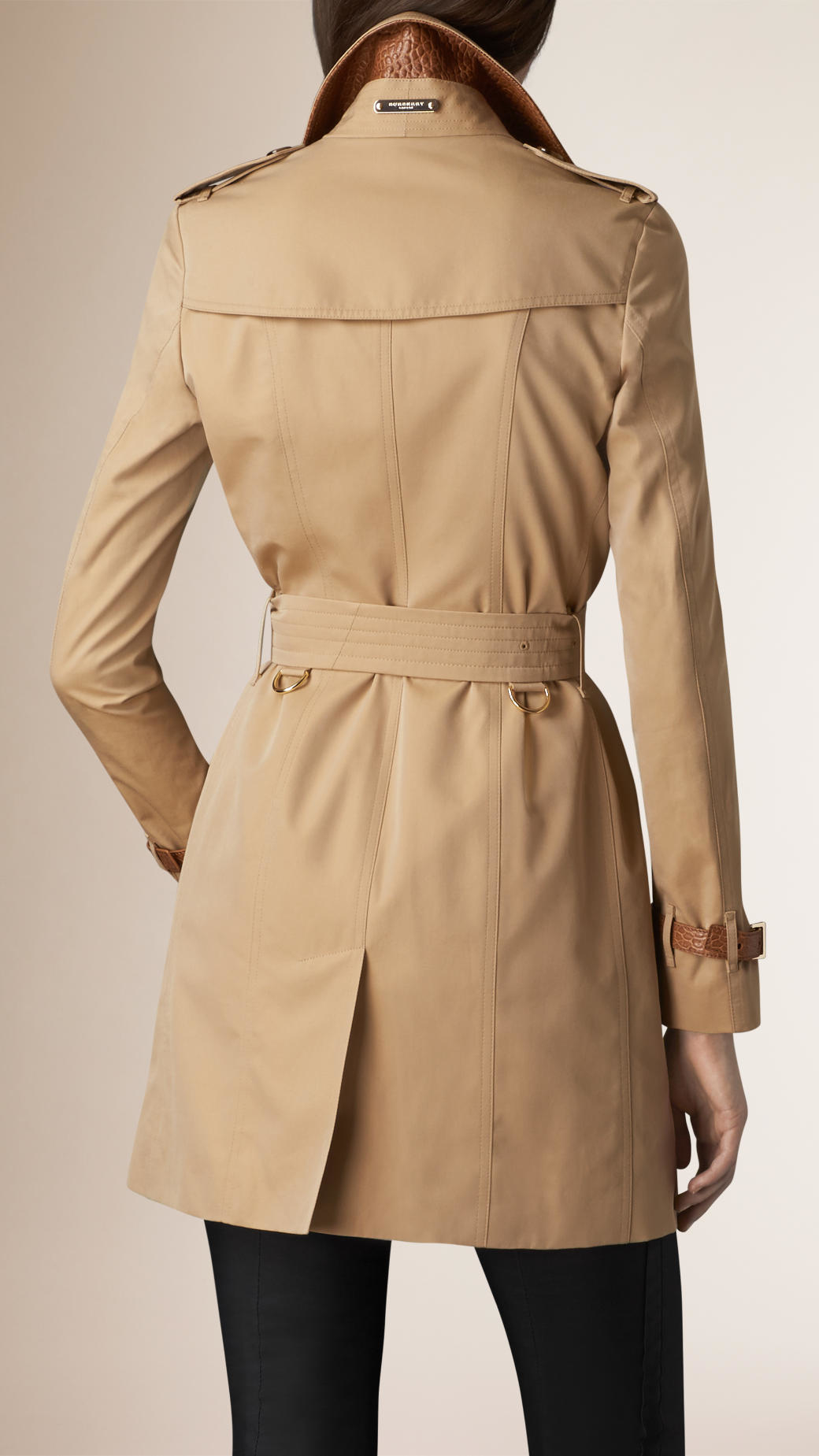 Burberry Leather Detail Cotton Gabardine Trench Coat in Natural - Lyst