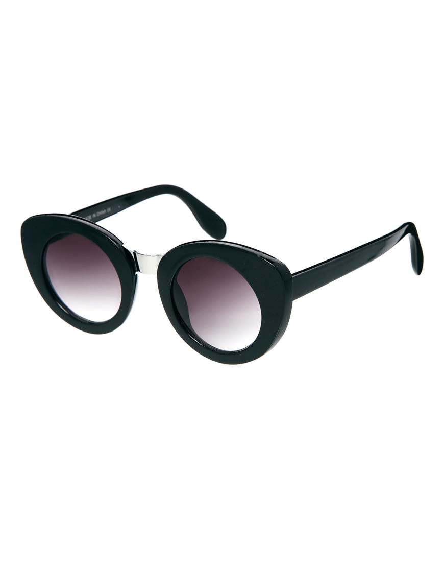 Asos Metal Nose Bridge Kitten Sunglasses in Black | Lyst