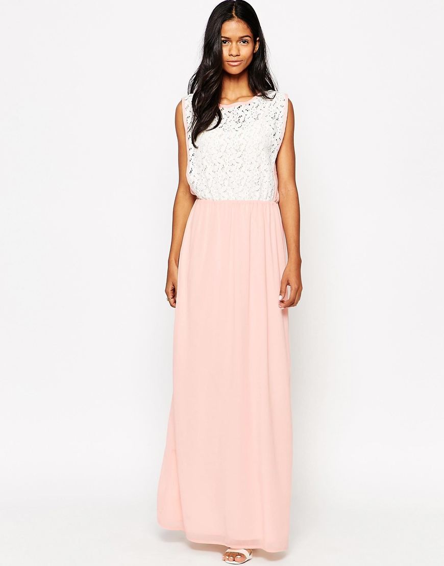 Lyst Club L Maxi Dress With Lace Overlay Detail in Natural