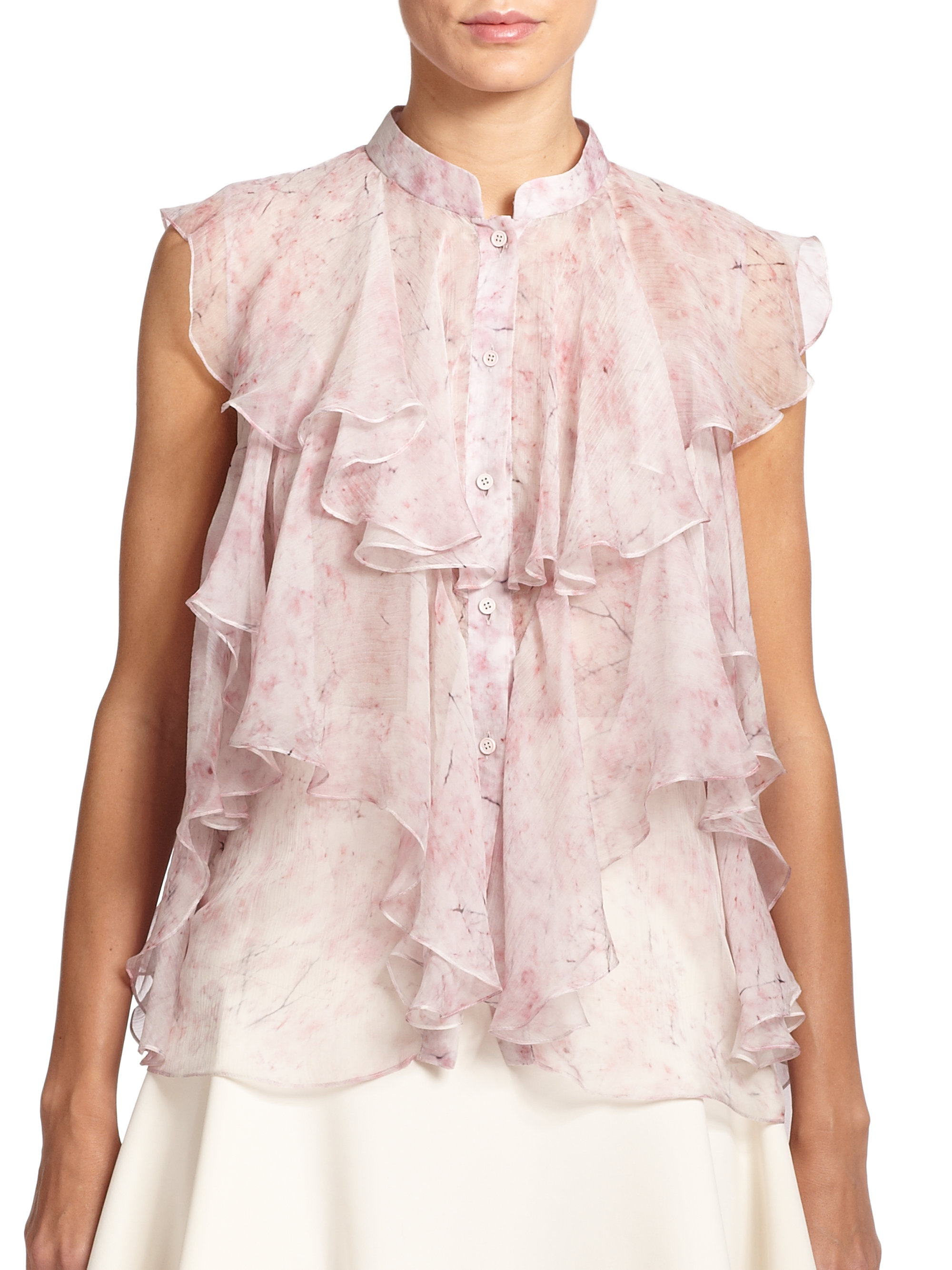 Lyst - Alexander Mcqueen Cherry Blossom Ruffle Blouse in Pink