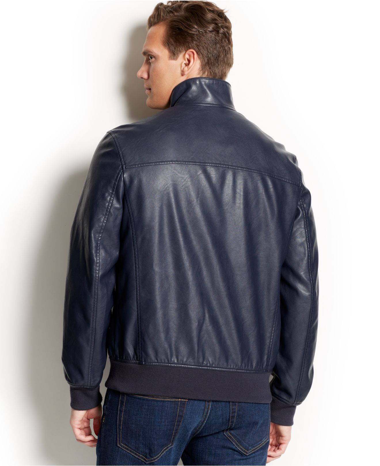 Tommy Hilfiger Faux Leather Bomber Jacket in Navy (Blue) for Men - Lyst