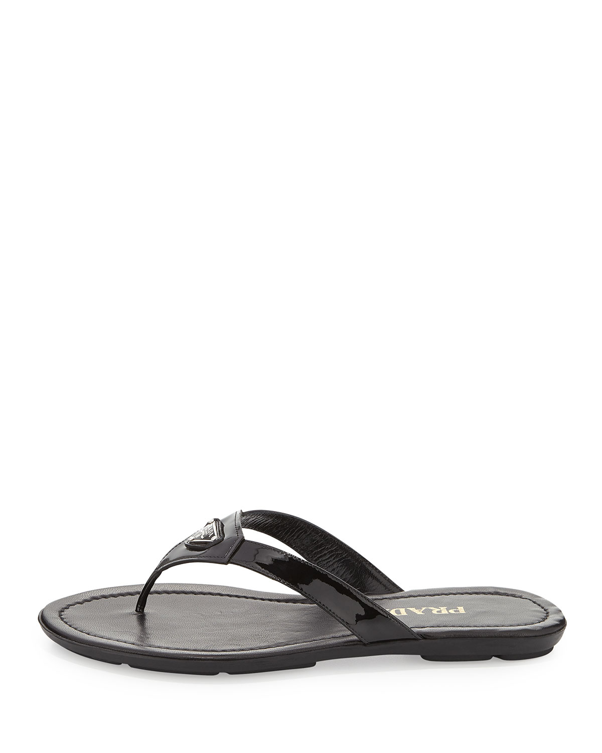 Lyst - Prada Patent Leather Thong Sandal in Black