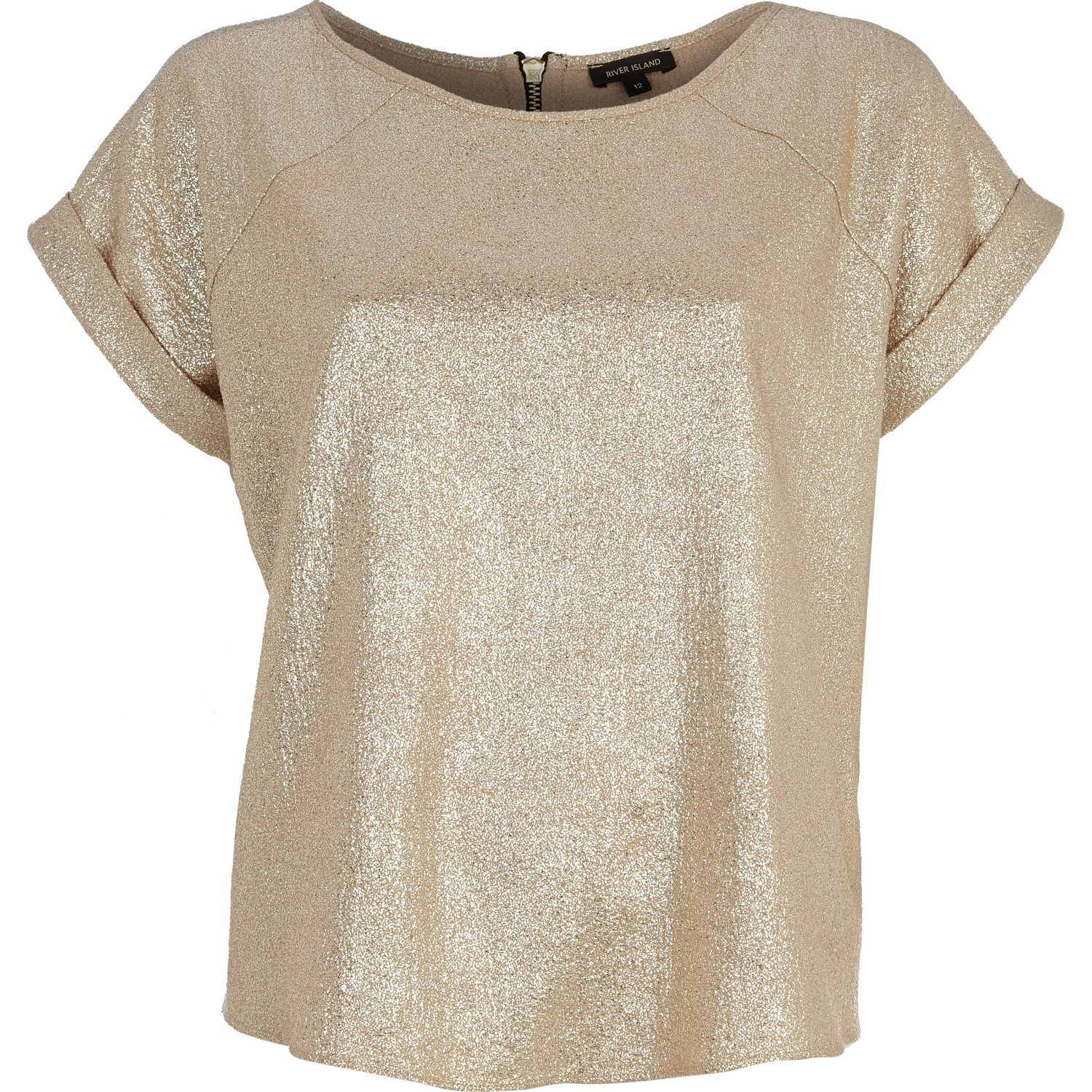 River Island Gold Glitter Raglan Sleeve Tshirt in Metallic - Lyst