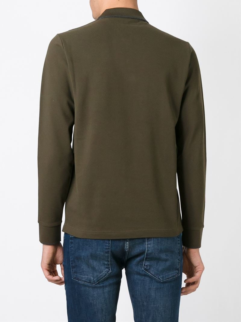 Moncler Long Sleeve Polo Shirt in Green for Men - Lyst