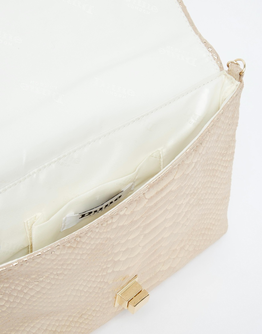 Dune Leather Balbina Gold Metallic Snake Effect Clutch Bag Go1 Gold