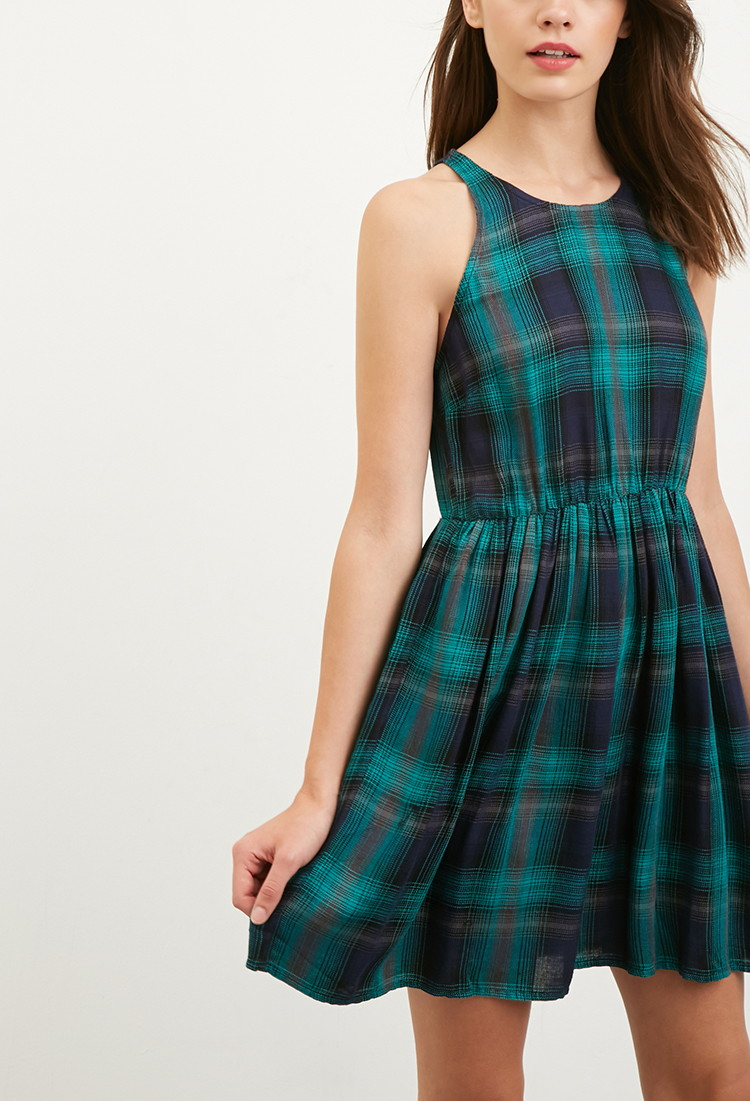 plaid fit and flare dress