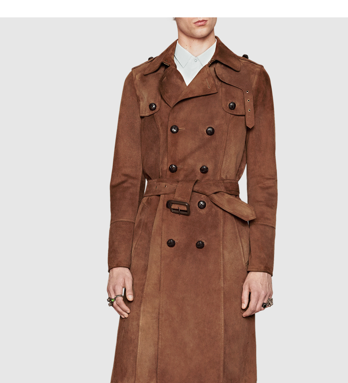 Gucci Suede Trench Coat in Brown for Men - Lyst