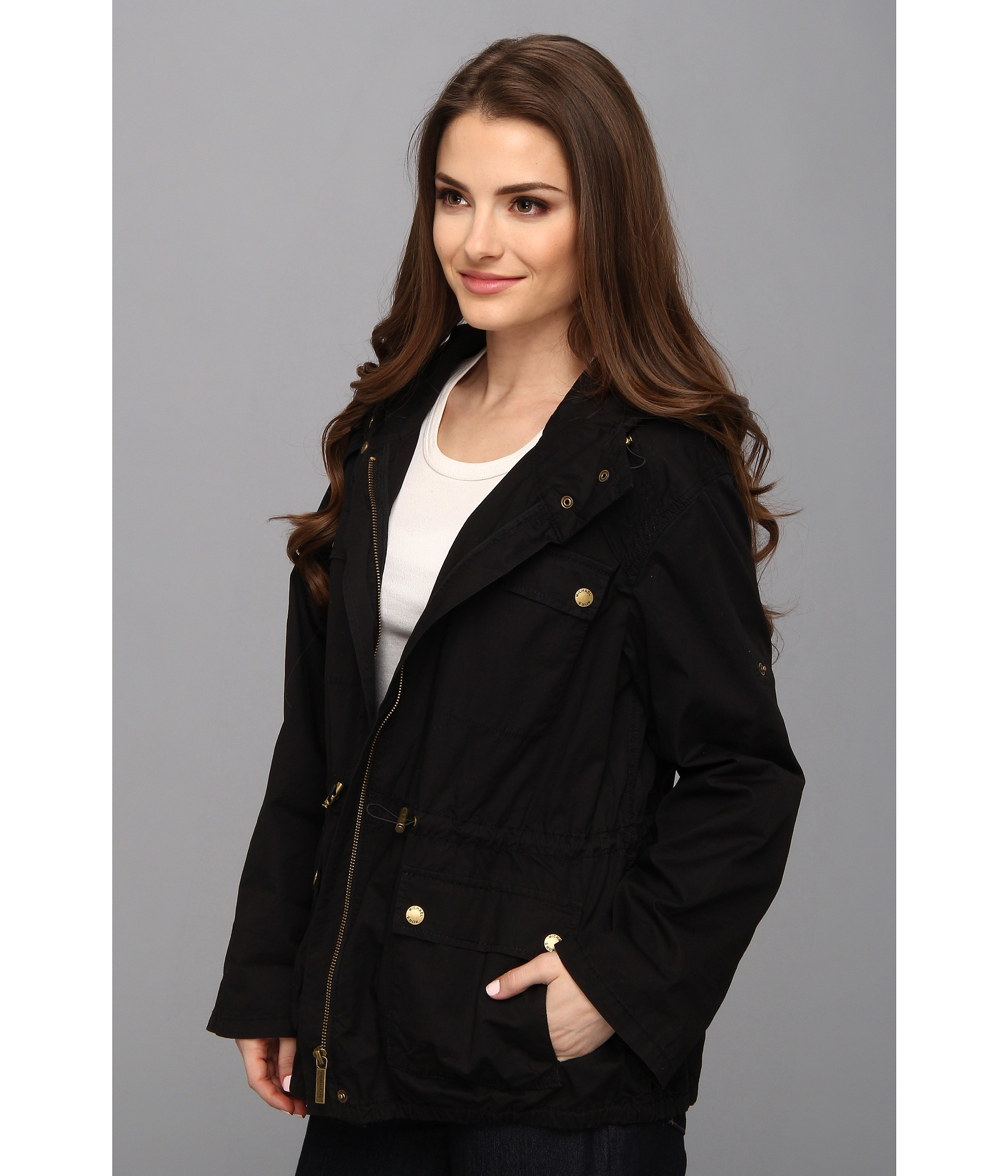 Michael michael kors Petite Twill Cinch Waist Anorak Jacket in Black Lyst