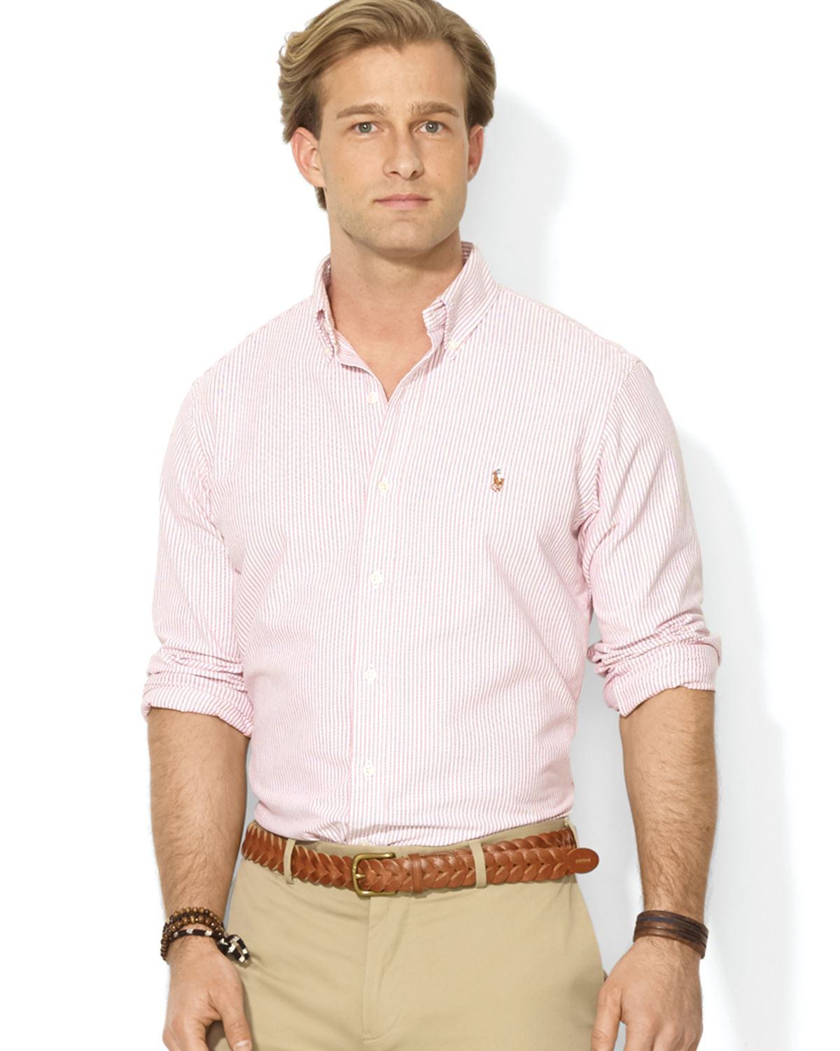 ralph lauren slim fit striped oxford shirt