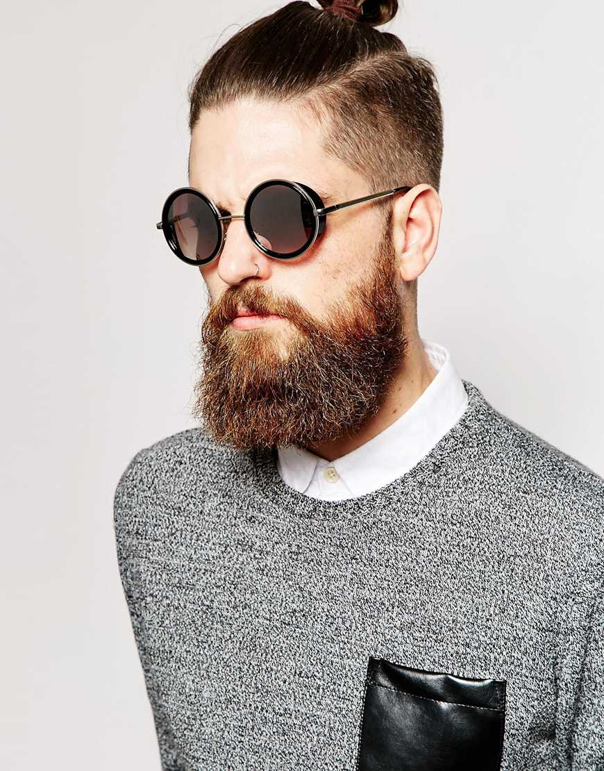 ASOS Round Sunglasses With Side Cap Detail in Silver (Black) for Men - Lyst
