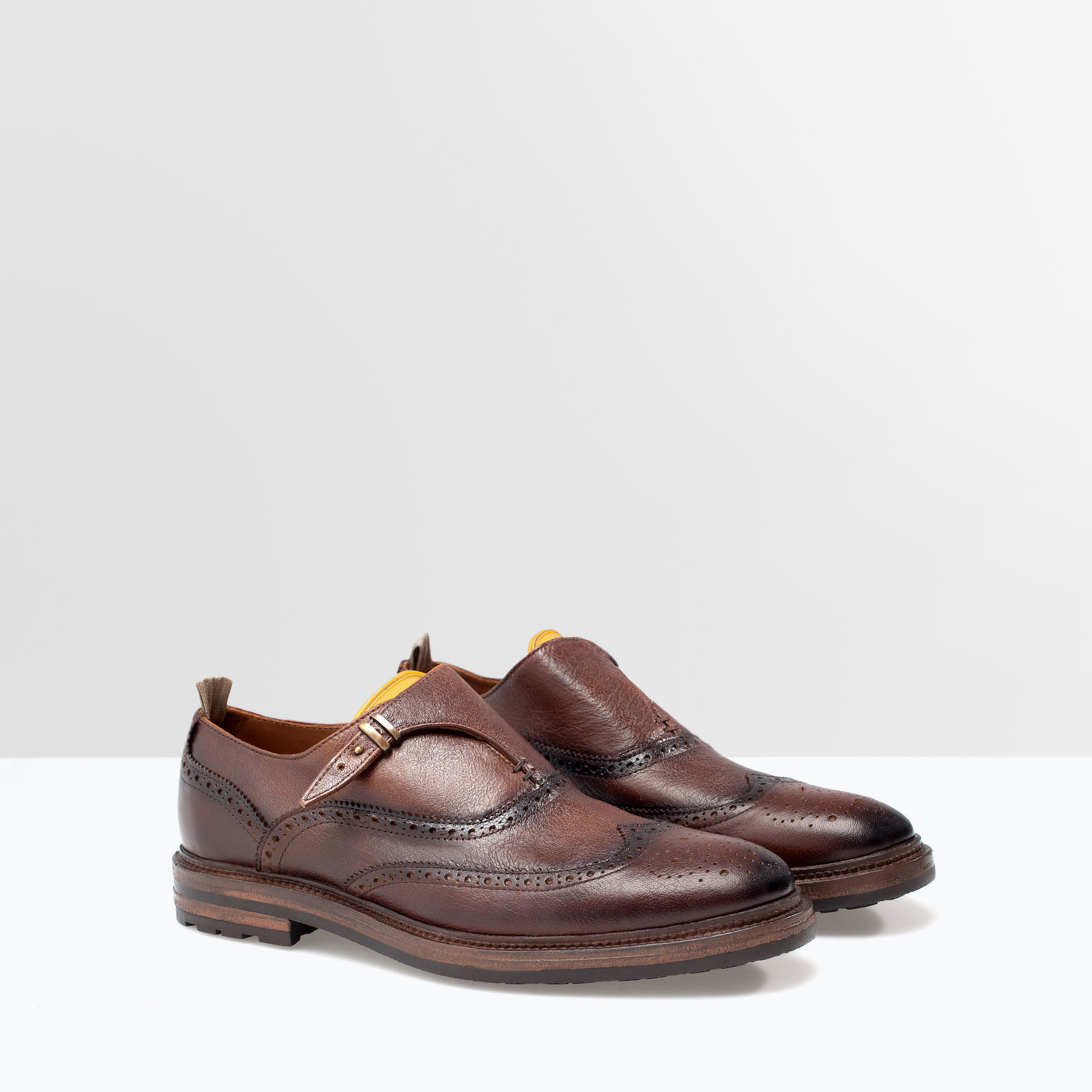 Zara Leather Buckle Monk Shoe in Brown for Men Lyst