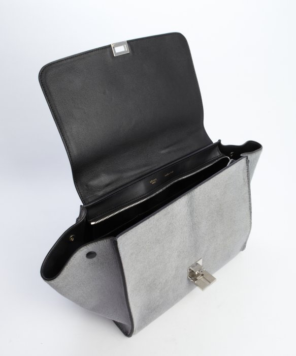 celine black purse - Cline Grey Pony Hair and Black Leather Trapeze Bag in Black (grey ...