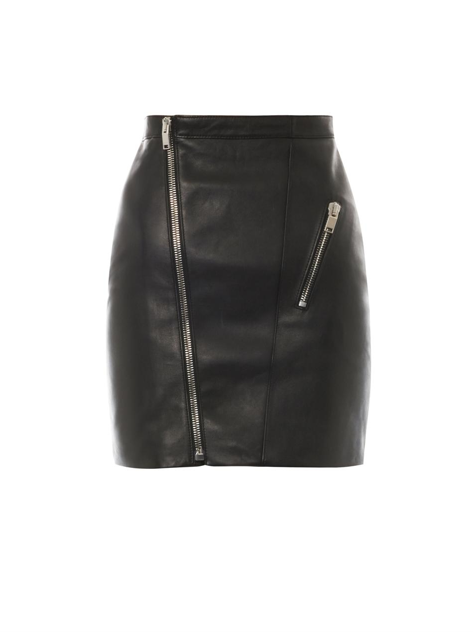 Saint Laurent Zip-Front Leather Skirt in Black - Lyst