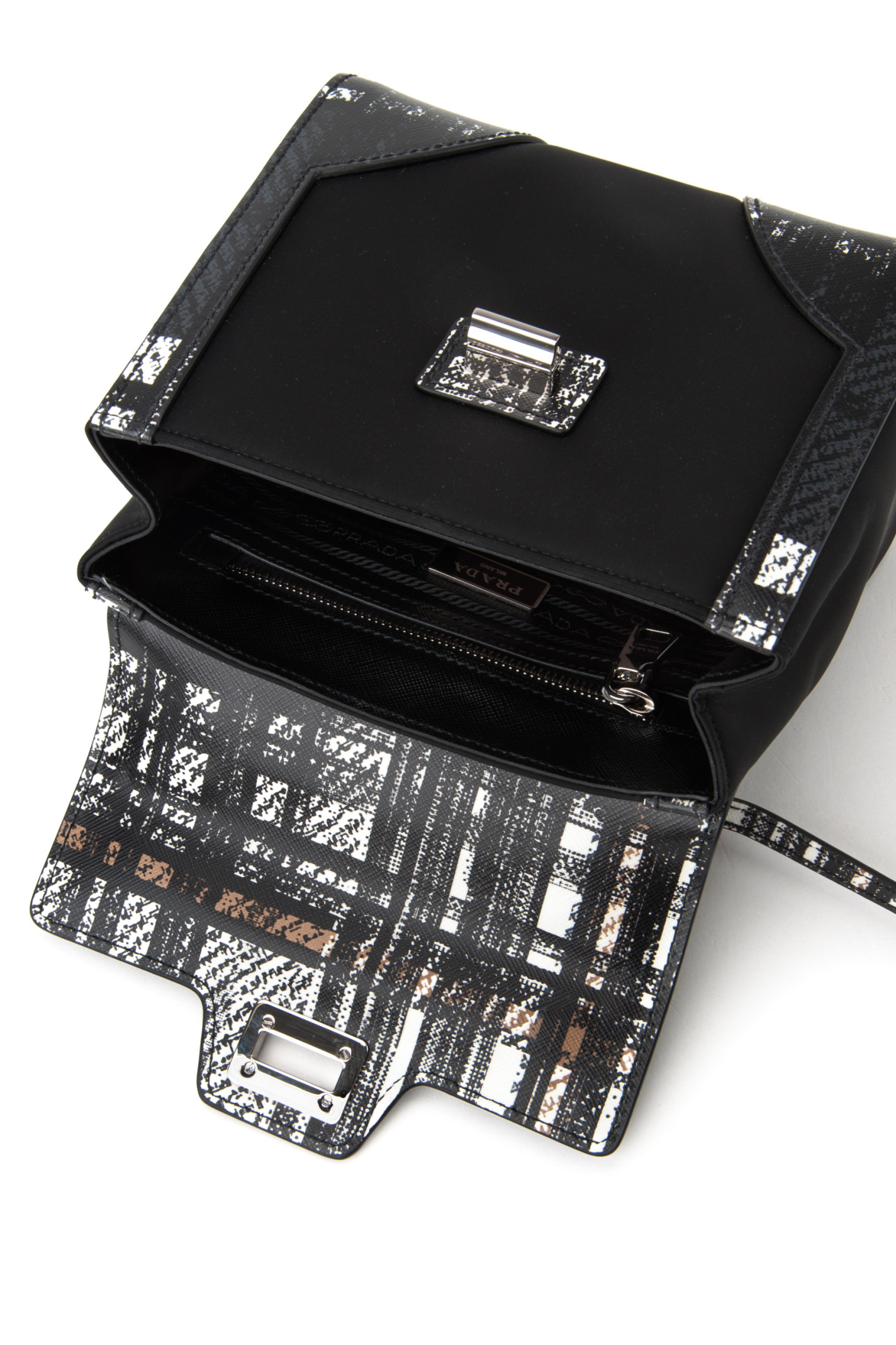 Prada Twill And Saffiano Bag in Black (BIANCO DIS. TARTAN) | Lyst