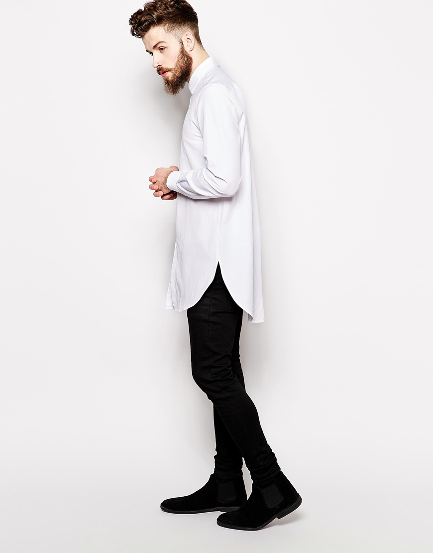 ASOS Shirt In Super Longline With Long Sleeves in White for Men | Lyst