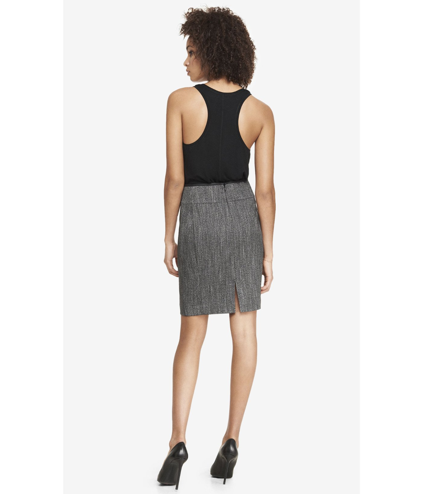 Express High Waist Pintucked Marled Pencil Skirt in Gray (TWEED) Lyst