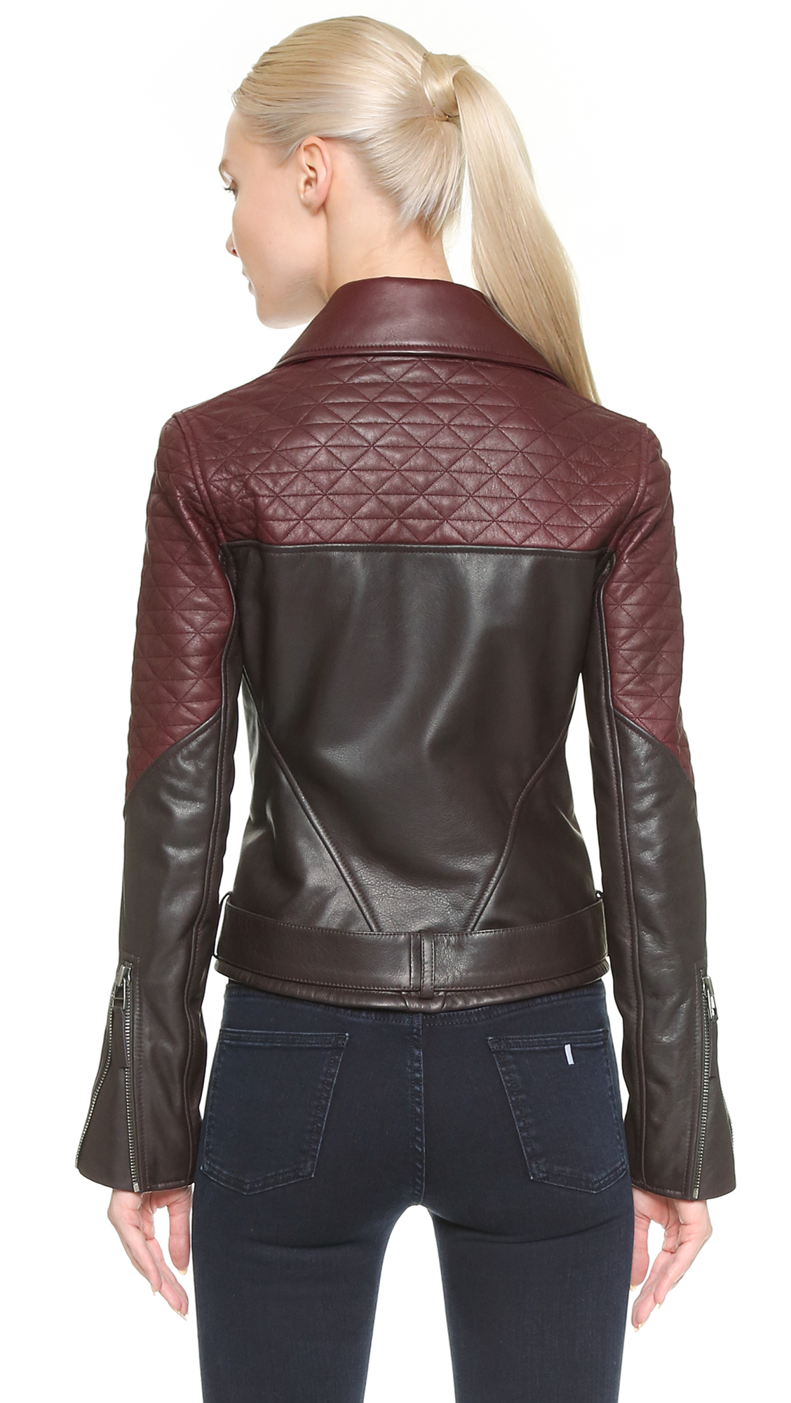 Maiyet Quilted Moto Jacket Brown/burgundy Lyst