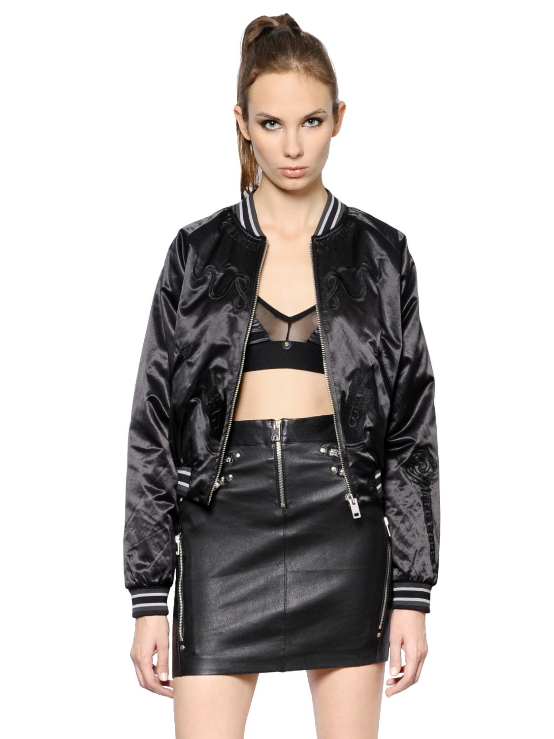 black satin bomber jacket