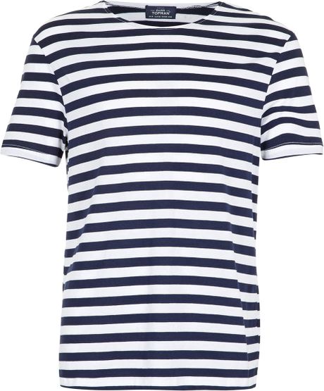Topman Navy And White Stripe T-Shirt in Blue for Men | Lyst