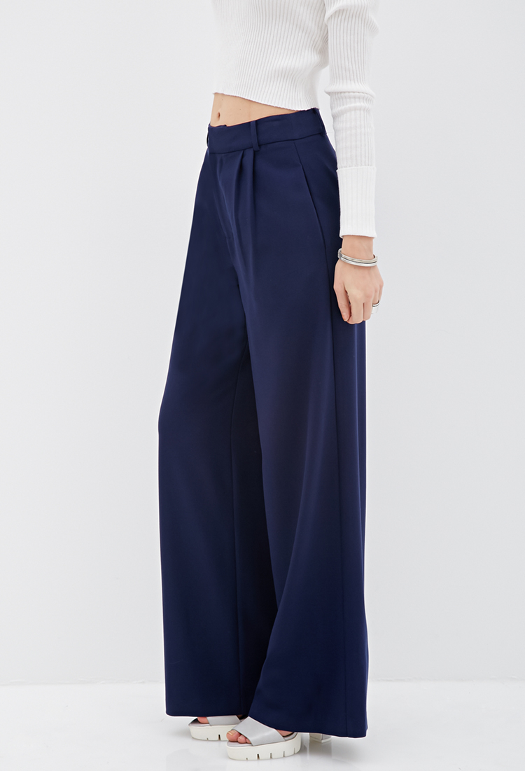 High-waist Wide Leg Trousers in Navy 