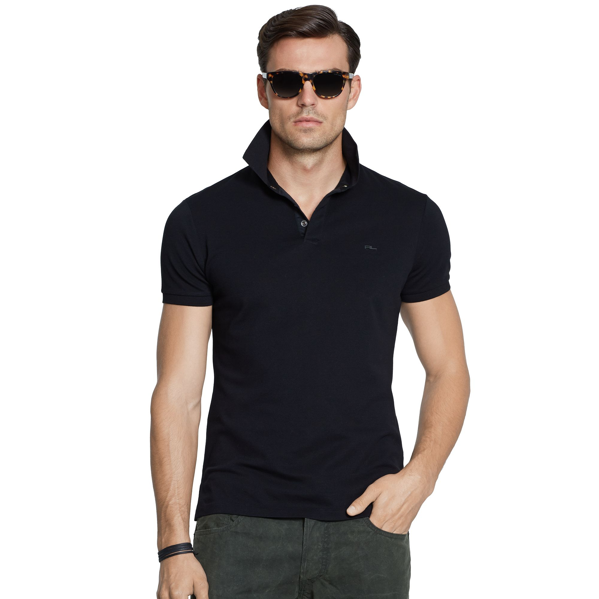 Ralph Lauren Black Label Stretch-cotton Polo Shirt in Black for Men - Lyst