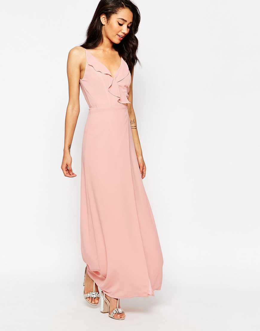 jarlo soft plunge neck wrap strappy maxi dress in pink lyst jarlo soft plunge neck wrap strappy maxi dress in pink lyst