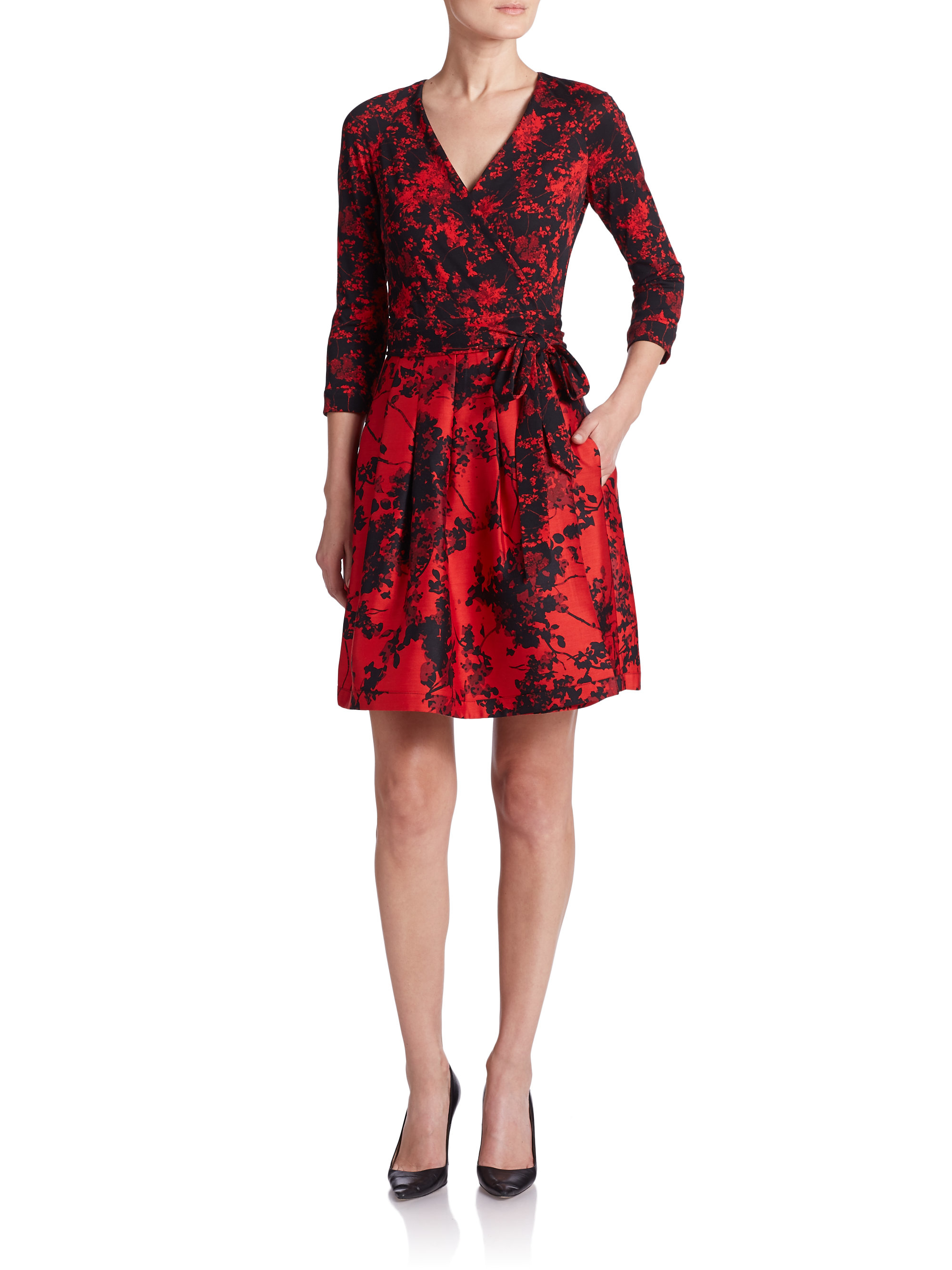 red and black wrap dress