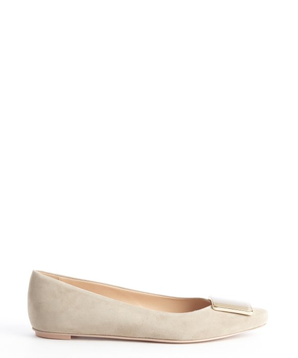 Tod's Nude Suede Square Emblem Pointed Toe Flats in Beige (nude) | Lyst