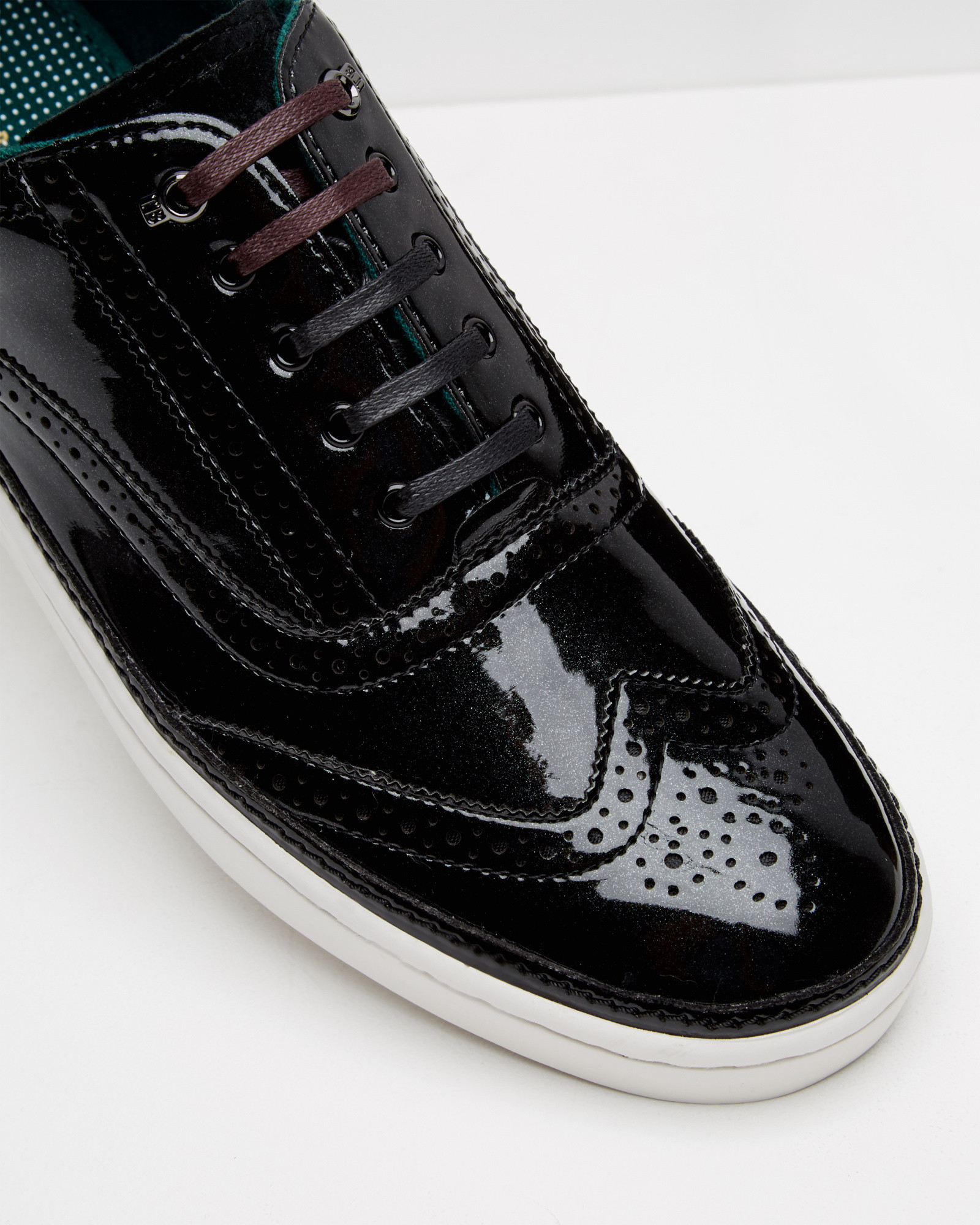 mens black patent trainers