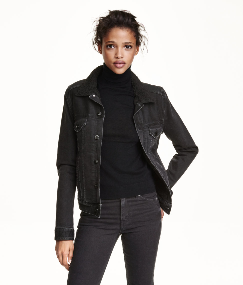 pile lined denim jacket black