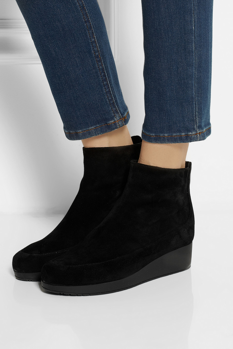 suede ankle wedge booties