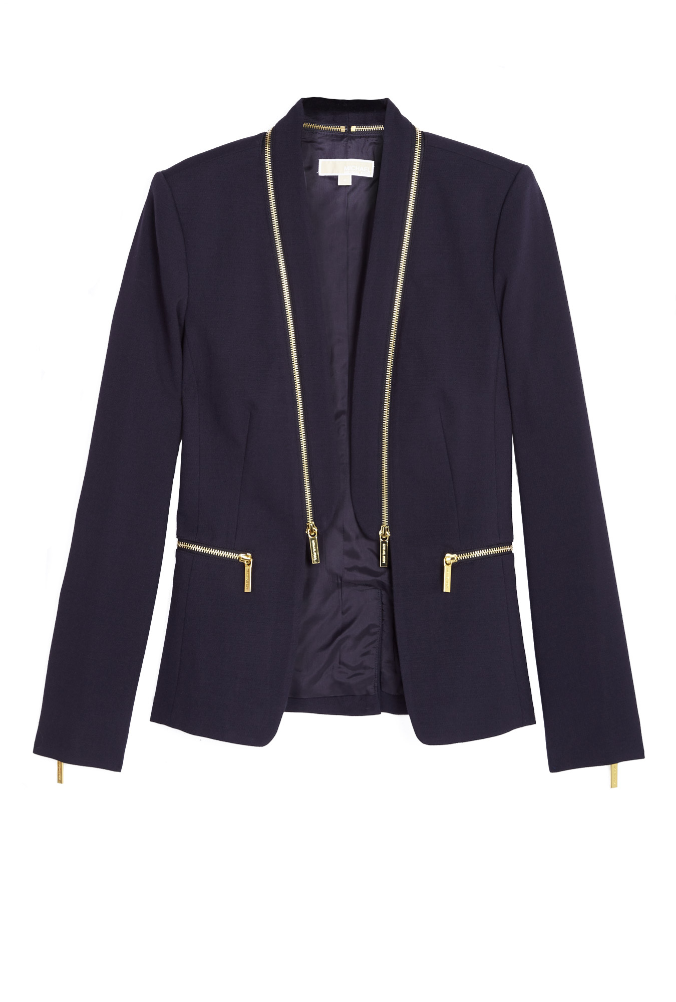 Michael michael kors Lux Crepe Zip Collar Jacket in Blue (gold) Lyst