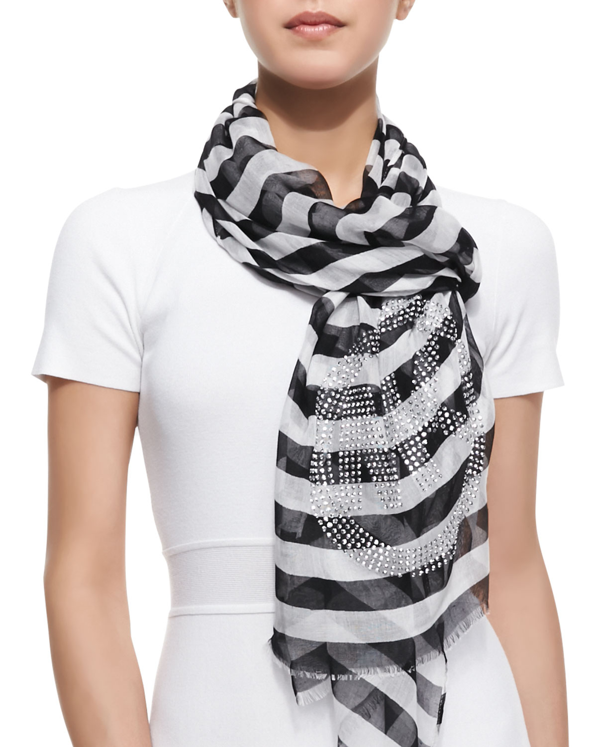 Michael kors Michael Sophia Striped Voile Logo Scarf in Black Lyst