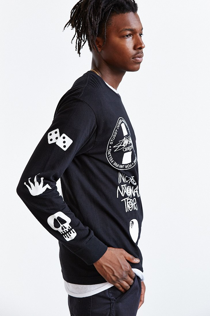 Stussy Dot Collage Long-Sleeve Tee in Black for Men | Lyst