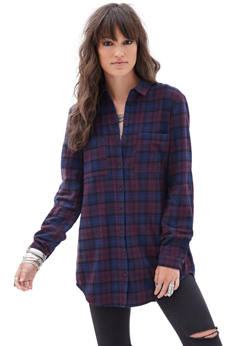 Lyst - Forever 21 Oversized Plaid Flannel in Blue