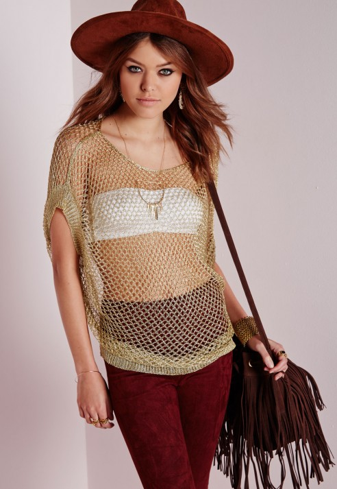 gold fishnet top