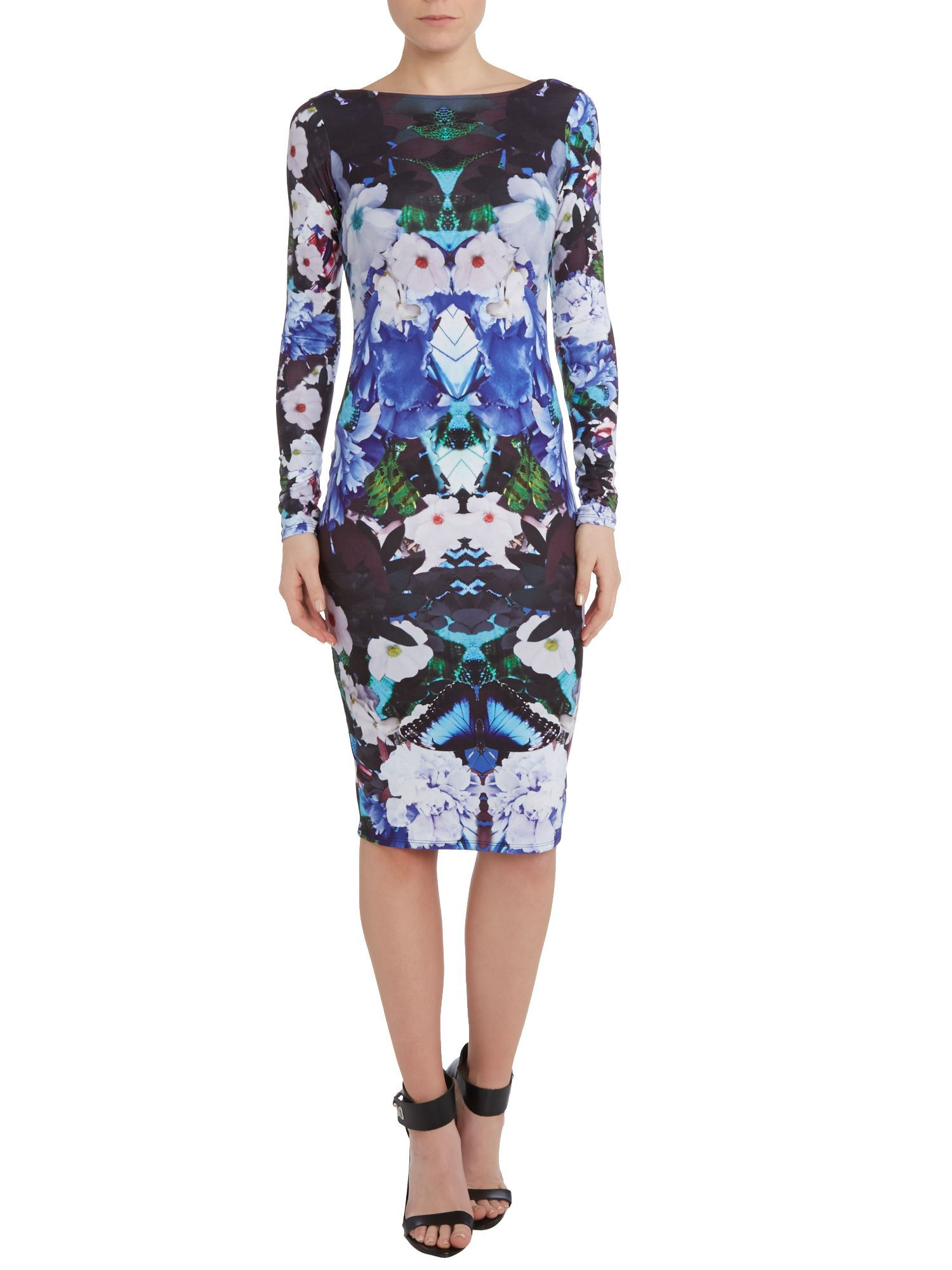 Lipsy Floral Print Long Sleeve Bodycon Dress Lyst